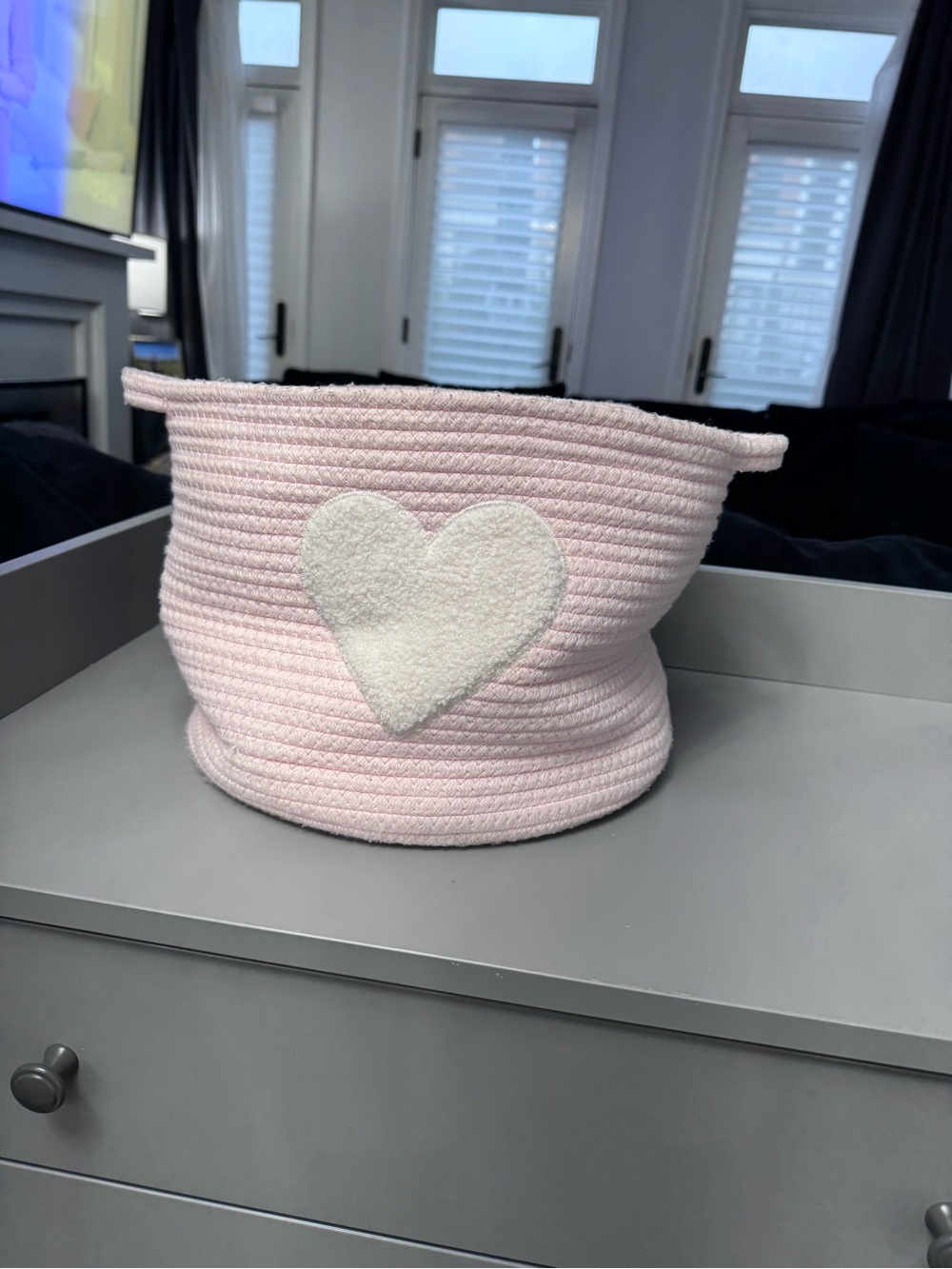 Pottery Barn Kids Pink Rope Basket with White Heart